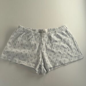 Brandy Melville John Galt White with Blue Teddy Bears Lounge Shorts